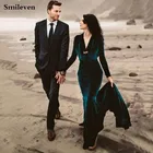Темно-зеленое бархатное платье Smileven В алжирском стиле, вечерние платья с V-образным вырезом, Кафтан Дубай, бальные платья для выпускного вечера, 2020