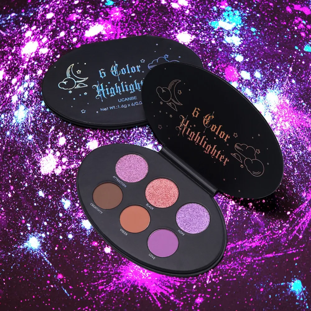 6 цветов блестящие тени для макияжа Pallete Shimmer матовые тени для век палитра блеск бриллиант highlighter пудра пигментная косметика