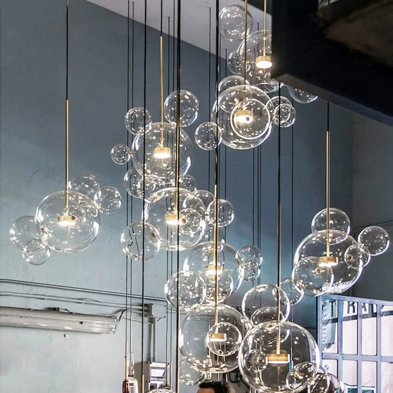 Modern Creative Transparent Glass Ball Bubble LED Chandelier Nordic Living Room Kitchen Lighting Fixture Dining | Лампы и освещение