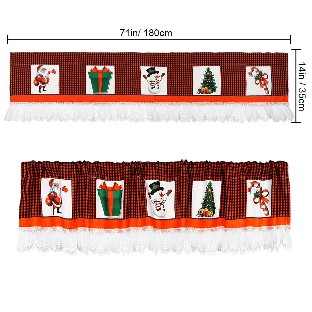 Рождественская оконная занавеска OHEART кружевные подзоры с красно-черным