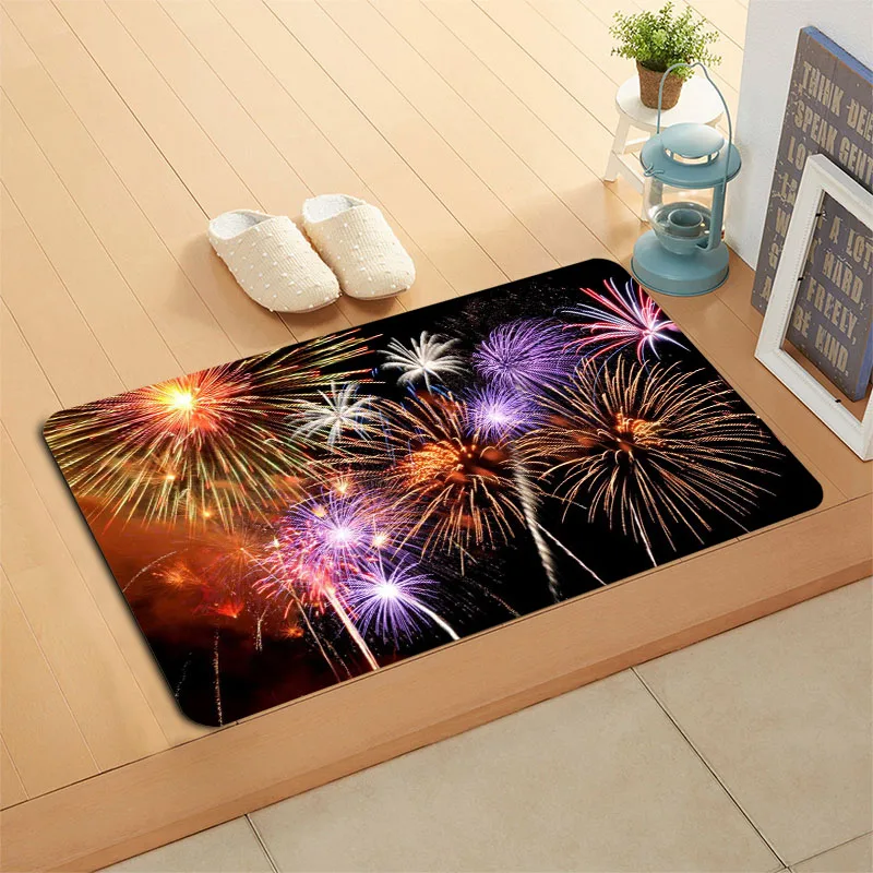

Custom Fireworks Door Mat Hallway Balcony Kitchen Mats Anti-slip Rug Living Room Bathroom Carpet Doormats Bath