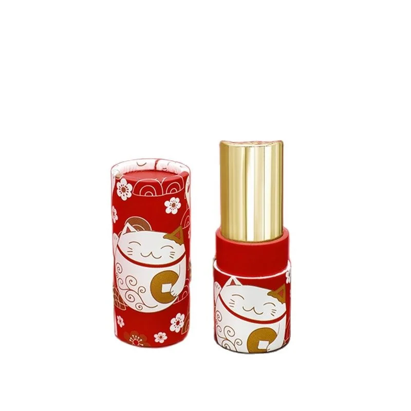 Empty Paper Lipstick Tube 12.1mm Empty Cosmetic Container Lucky Cat Lip Balm Tube Red Lucky Cat Papery Lipstick Container 50pcs