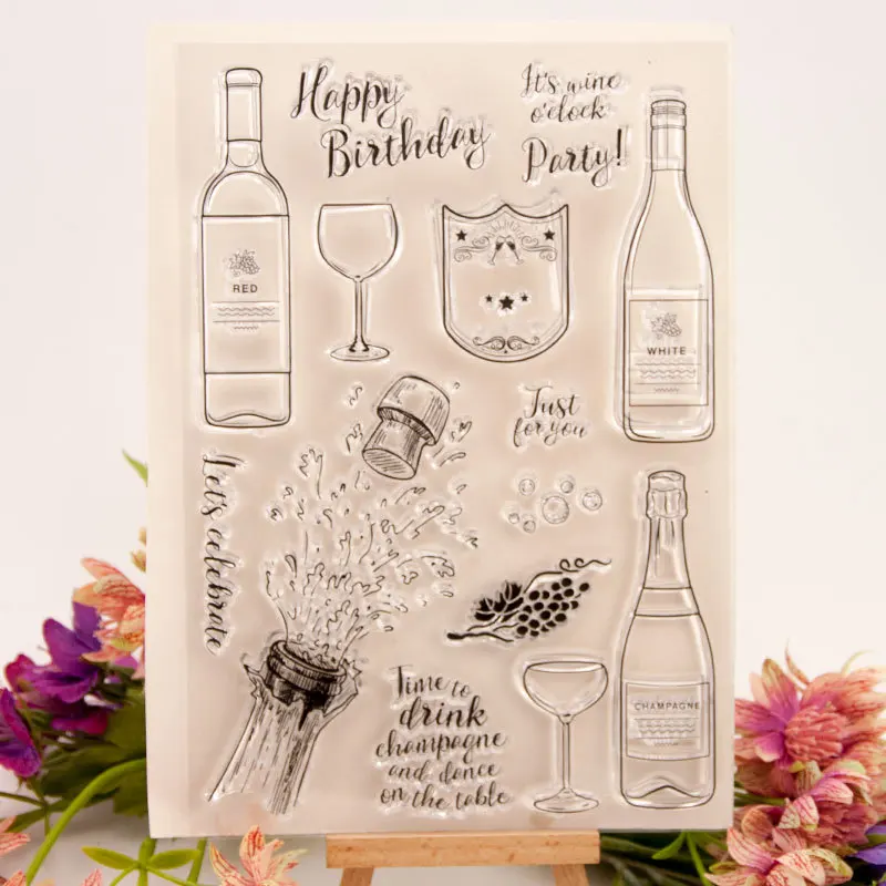 

2022 Scrapbook dies arrivals clear stamps rubber stamps for card making wax silicone silicone stamp Wine bottle clear stamps
