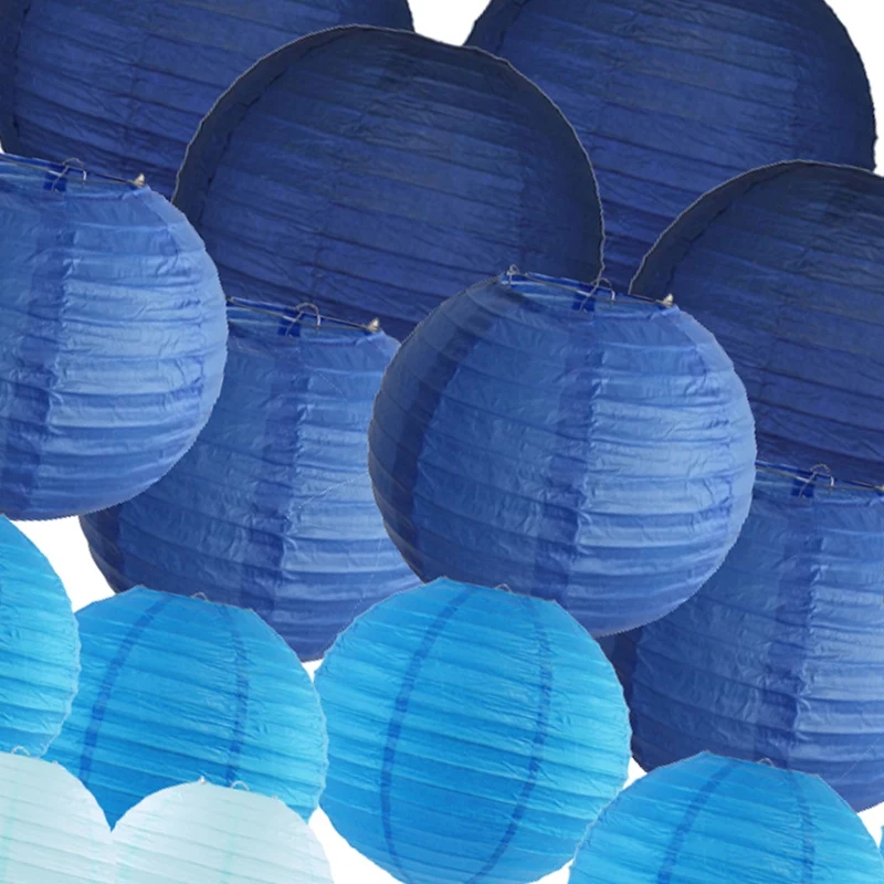 20 Pcs 6 inch-12 inch Blue Paper Lanterns Chinese Japanese Assorted Sizes &amp Colors Lampion for Wedding Party Hanging Outdoor Diy | Дом и