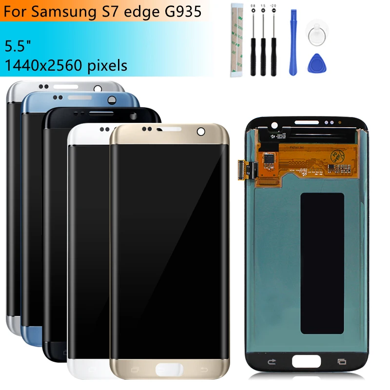 Burn LCD For SAMSUNG GALAXY S7 Edge Lcd Display Touch Screen Digitizer Assembly G935 G935F With frame Replacement repair parts | Мобильные