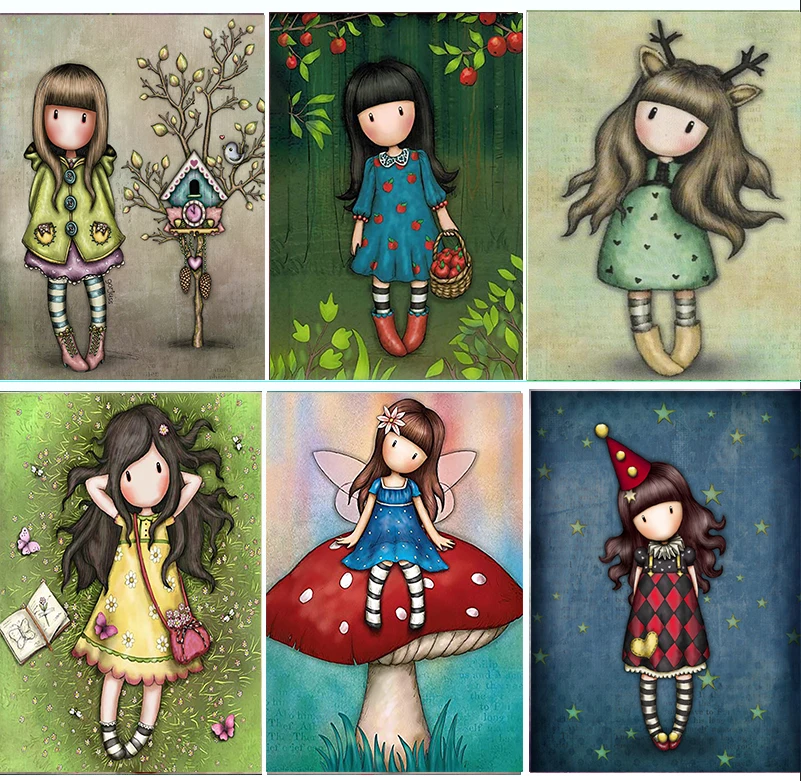 

Poured Glue Full Round Cartoon Girl Portrait Diamond Embroidery 5D DIY Diamond Painting Mosaic Home Decoration Gift New art