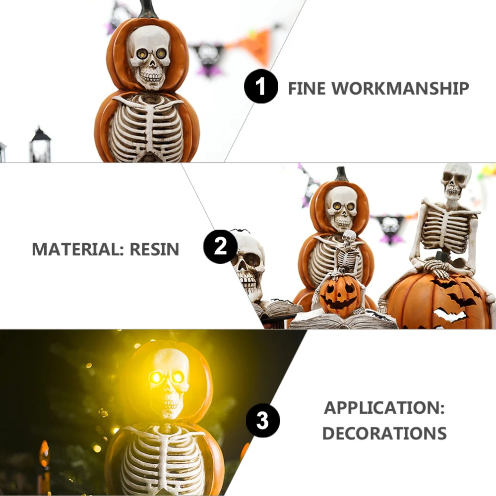 

Skeleton Pumpkin Lamp Resin Statue Night Light Adornment Decoration
