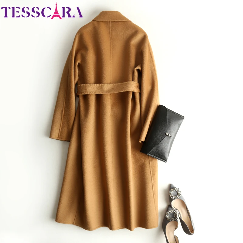 TESSCARA Для женщин осенне-зимнее элегантное платье с поясом кашемировое пальто