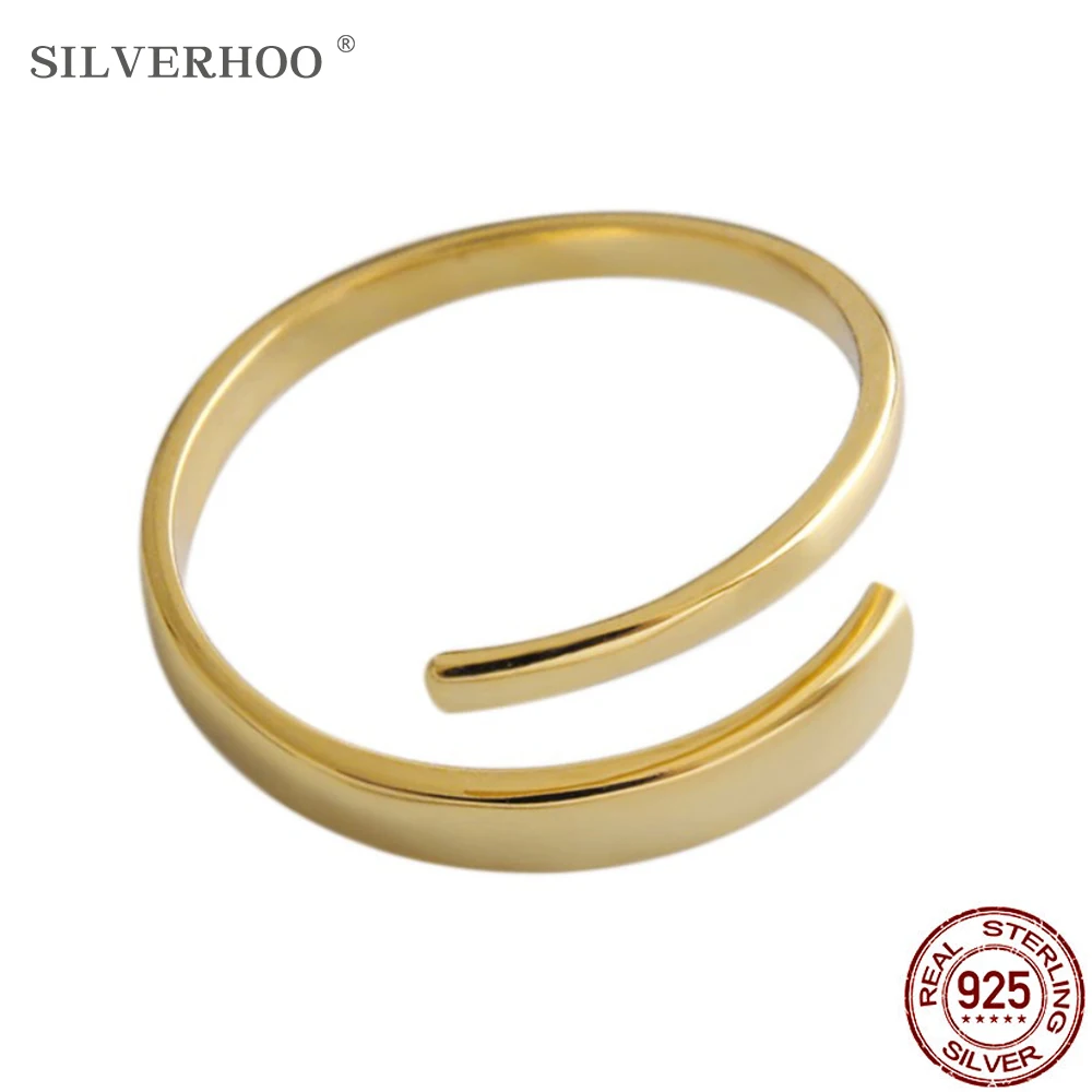 

SILVERHOO Korean Style Ring For Women S925 Sterling Silver Wrong Side Double Deck Rings Small Crowd Simple Adjustable Jewelry