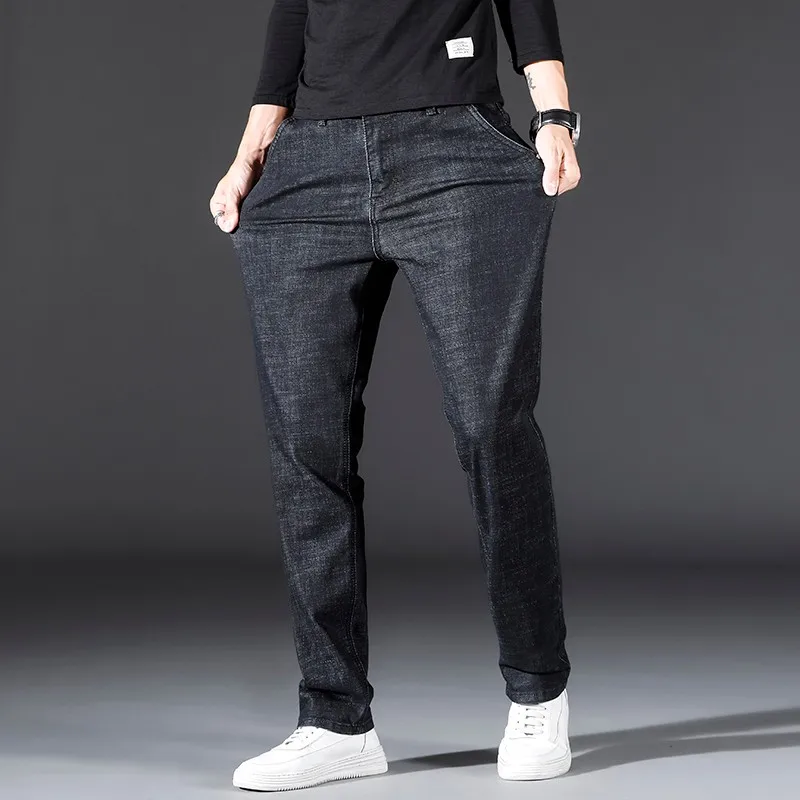 

FAKUNTN New Men 2021Autumn Solid Color Cotton Stretch Business Jeans Classic Style Regular Fit Stretch Denim Trousers Male Brand