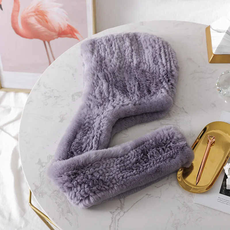 Шапка женская 2020 новый вязаный Настоящий мех кролика шапка с капюшоном шарф