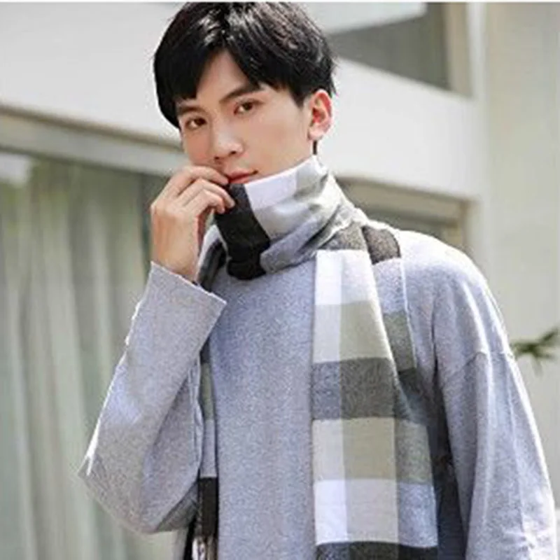Новинка Осень зима мужские шарфы теплый корейский Клетчатый имитация кашемира