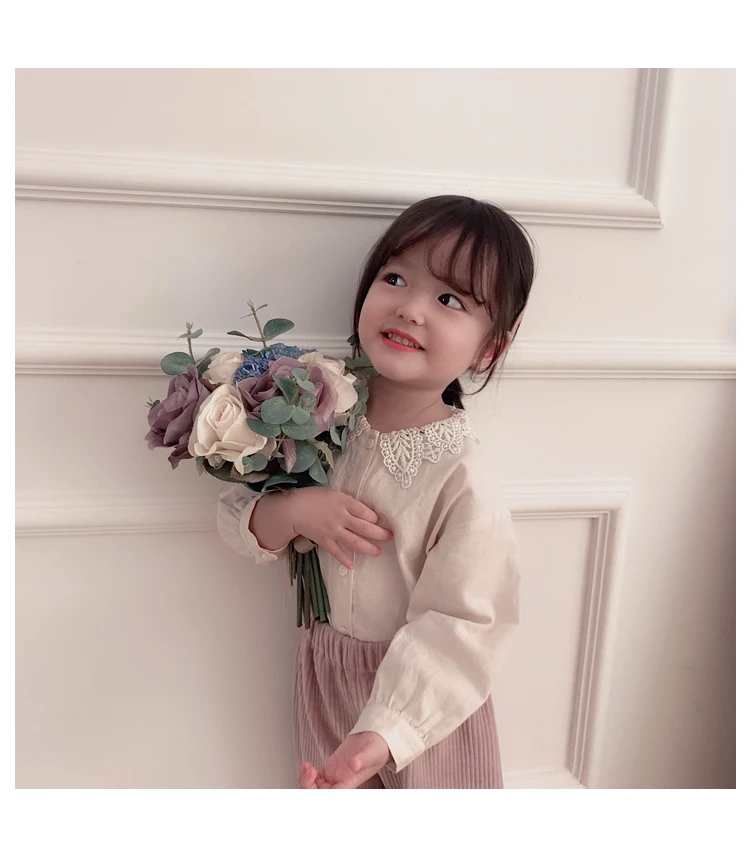 Girl Shirt Long Sleeve New Kids Spring and Autumn Pure Cotton Shirt Baby Lace Turn-collar Top Toddler Kids Blouses Clothing