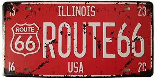 

ILLINOTS Route 66 Retro Vintage Auto License Plate Tin Sign Tag Size Home Pub Bar Decor 6 X 12