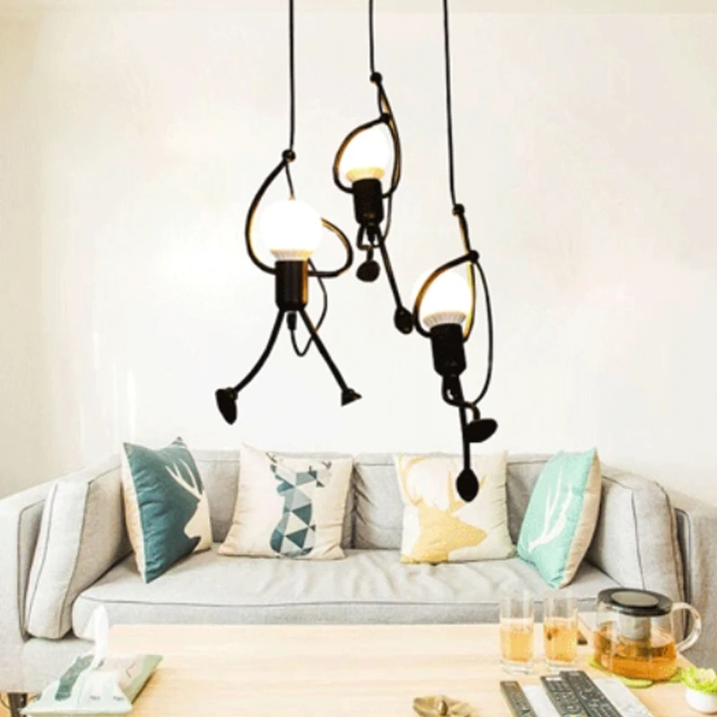 

Litter Man Climbing Pendant Light Modern Hanging Lamp Shade Creative Iron People Decor for Baby Kids Room Ceiling Lamp