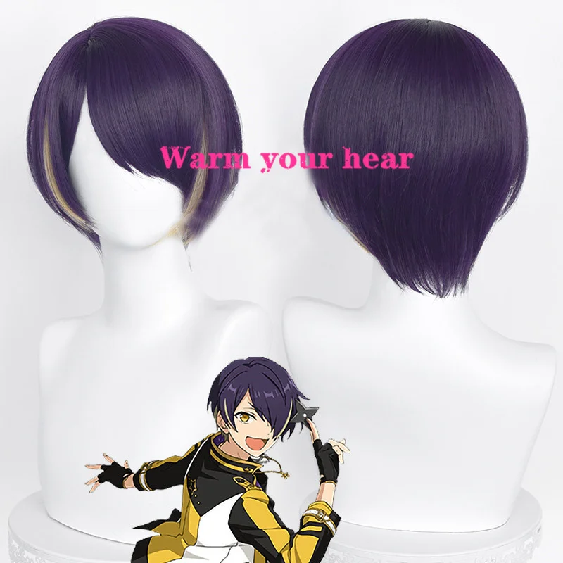 

Парик для косплея ES Shinobu Sengo, термостойкие синтетические волосы для Хэллоуина, 30 см, с пурпурным акцентом, с шапочкой