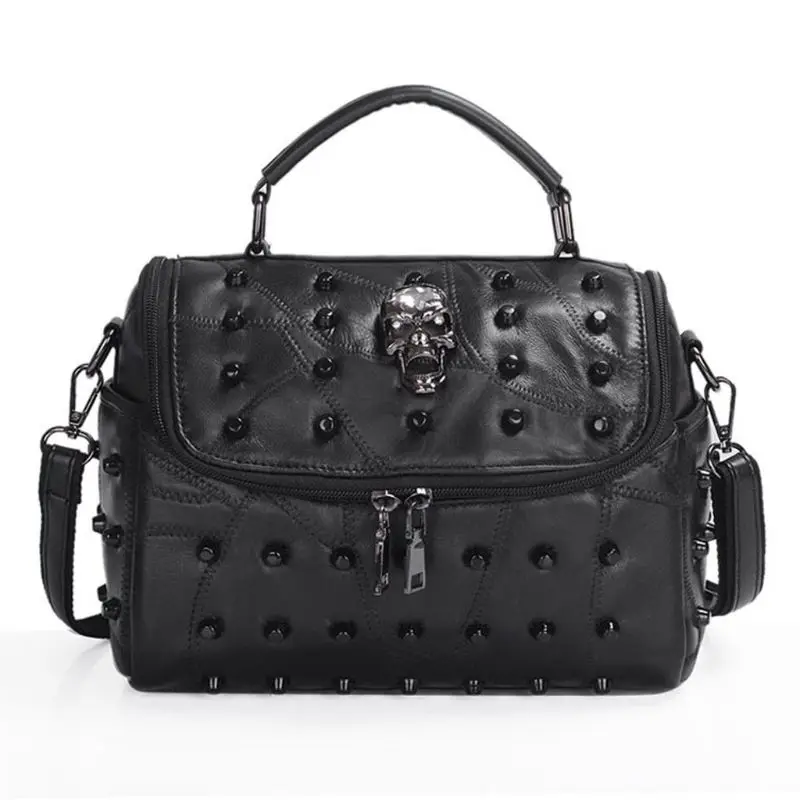 

50LD Women Split Sheep Leather Messenger Skull Tote Handbag Travel Crossbody Satchel Purse Top Handle Bags