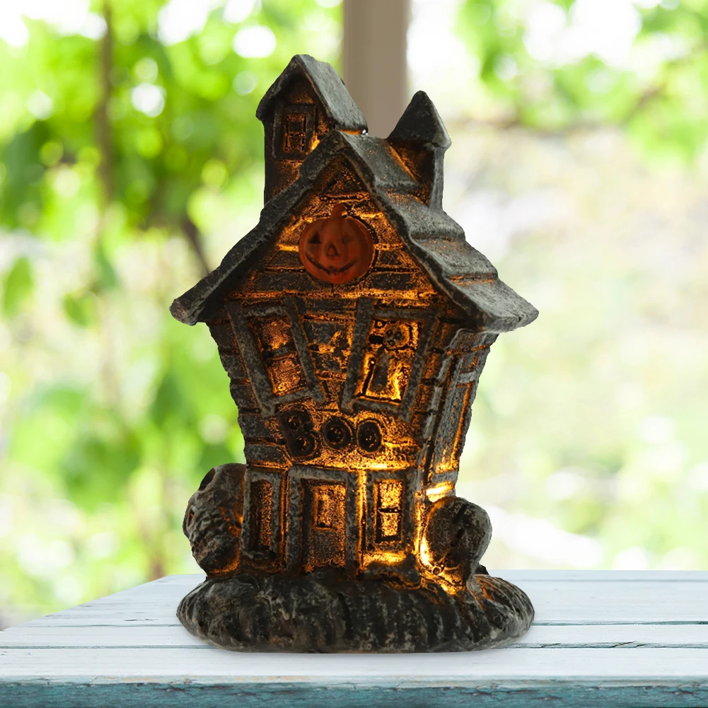 Хэллоуин тыква Череп дом скульптура из смолы с светильник кой стол сад домашняя
