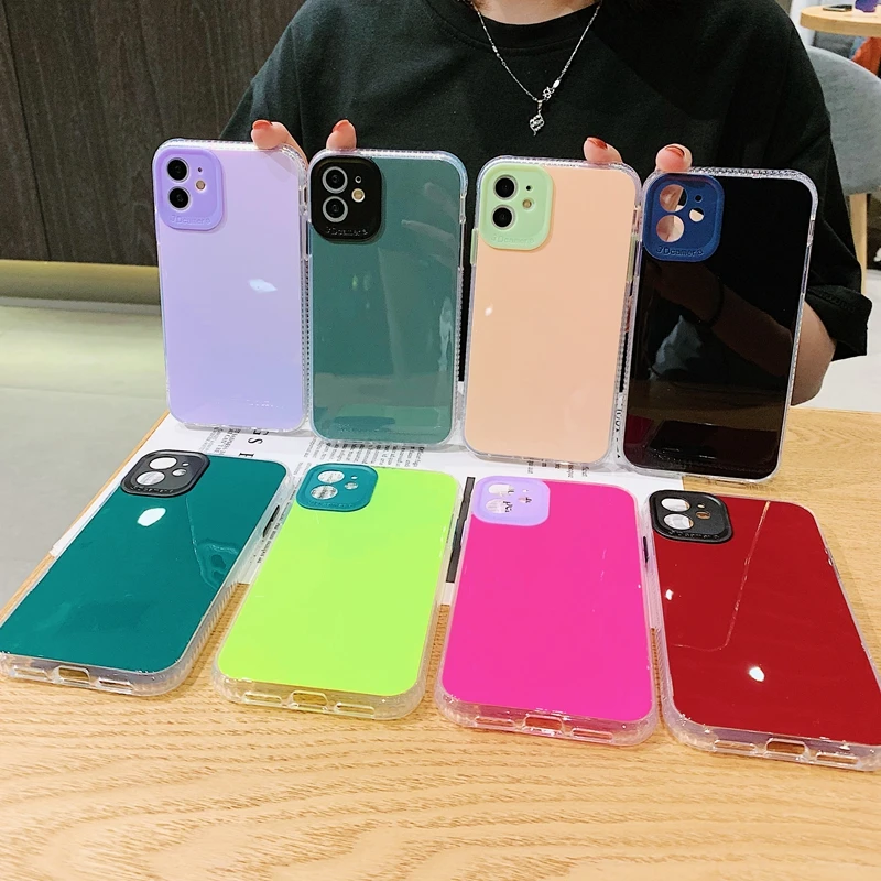 

Fashion Candy Color Bright Phone Case For iPhone 12 Pro Max Shockproof Simple Cover Cases
