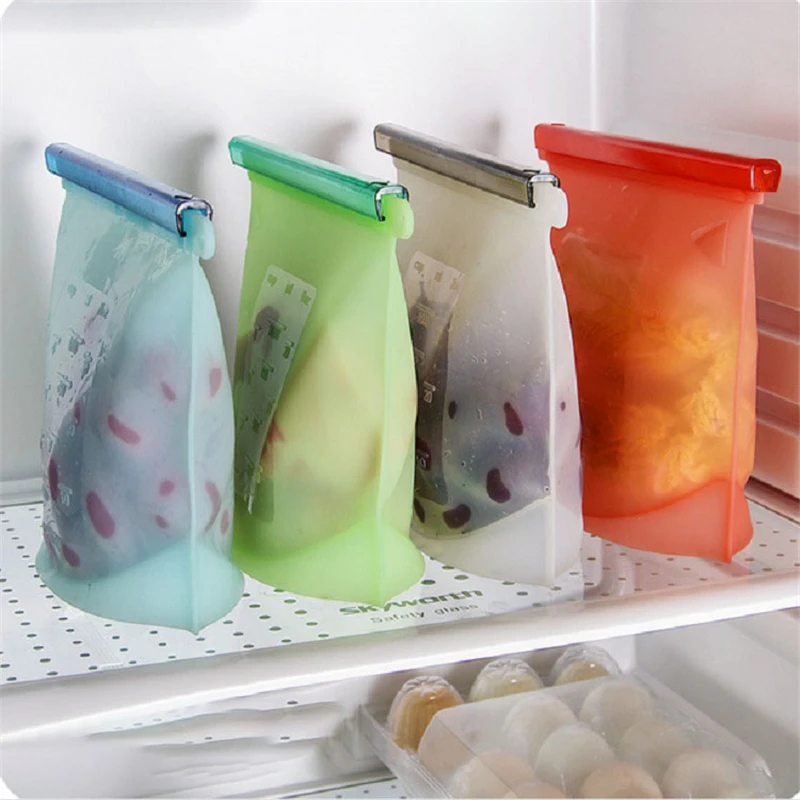 

4pcs 1000ml 1500ml Reusable Silicone Food Storage Bags Multiple Purposes Ziplock Bag for Vegetable/Fruit/Liquid Preservation