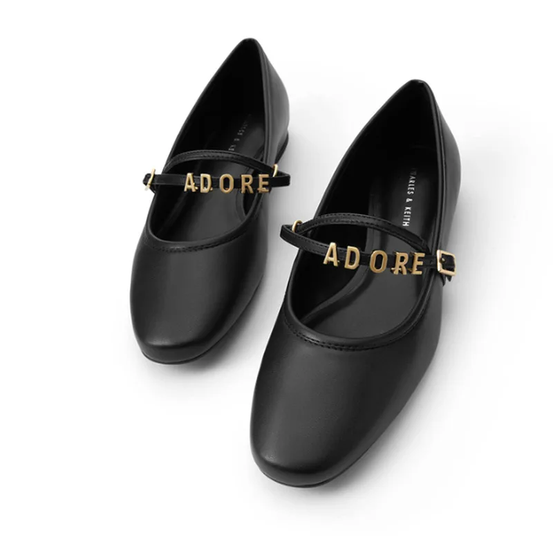 

2021 New Spring Letter Mary Janes One Word Belt Buckle Women Fashion Single Shoes