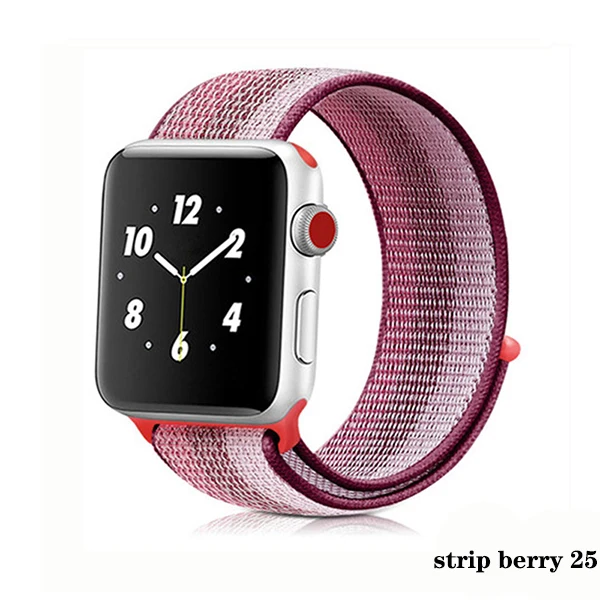 Нейлон pulseira для apple watch band 4 44 мм 40 мм(iwatch 5) apple watch 3 2 1 ремешок 42 мм 38 мм дышащий браслет ремень аксессуары - Цвет ремешка: strip berry 25