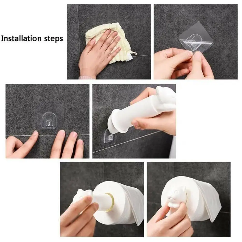 

Tissue Paper Roll Holder Cat Toilet Kitchen Adhesive Wall Mount Towel Rack Creative Bathroom Hanger