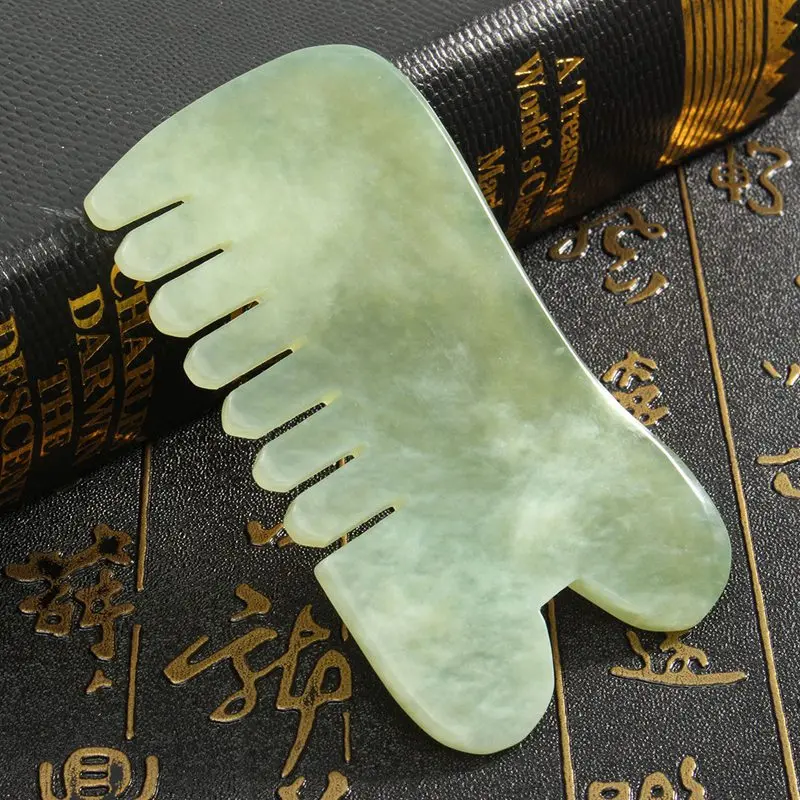 2 In 1 Natural Jade Stone Gua Sha Board Comb Shape Massage Hand Massager Acupuncture Acupressure Relaxation Health Care | Красота и
