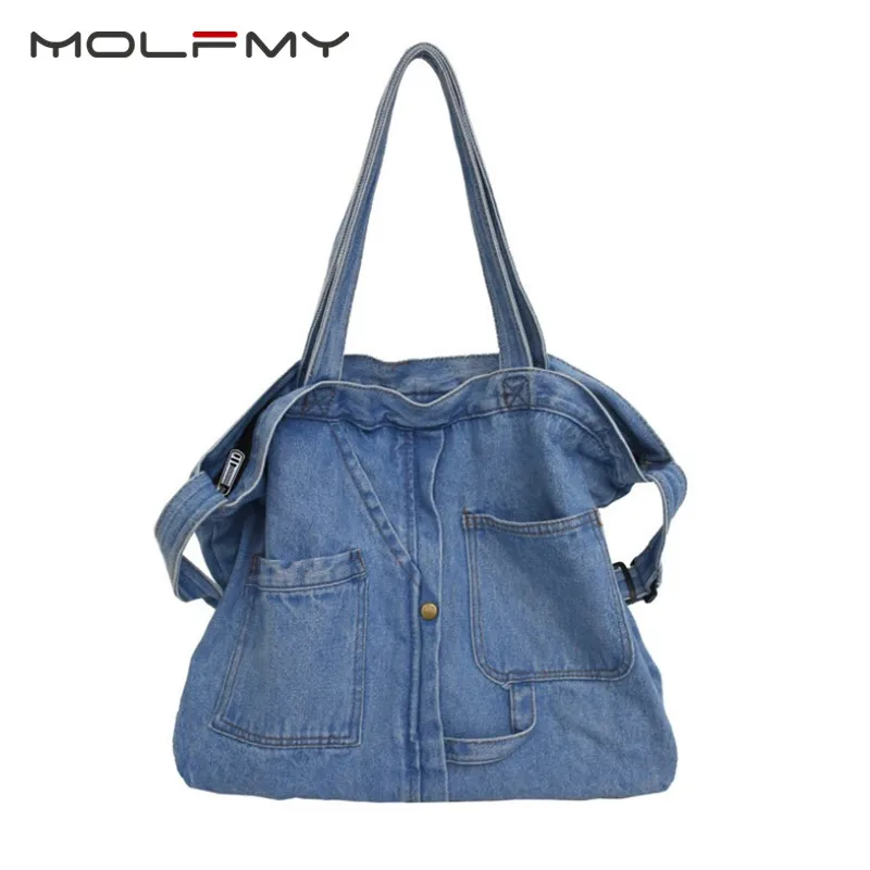 

Fashion New Women Denim Shoulder Bag Female Retro Patchwork Messenger Bag Large Capacity Shopping Bag Casual Canvas Bag Handbag