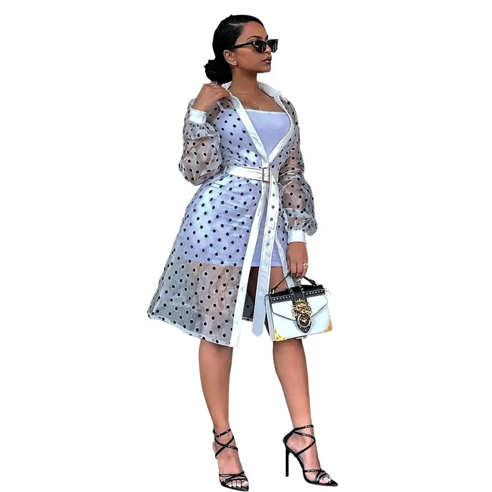 Сексуальные рубашки из органзы с принтом в горошек платье на элегантных кнопках Воротник под горло женское