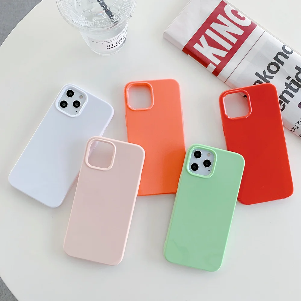 Глянцевый силиконовый чехол ярких цветов для телефона iPhone 11 12 Pro Max Se 2020 12Mini 7 8 Plus X