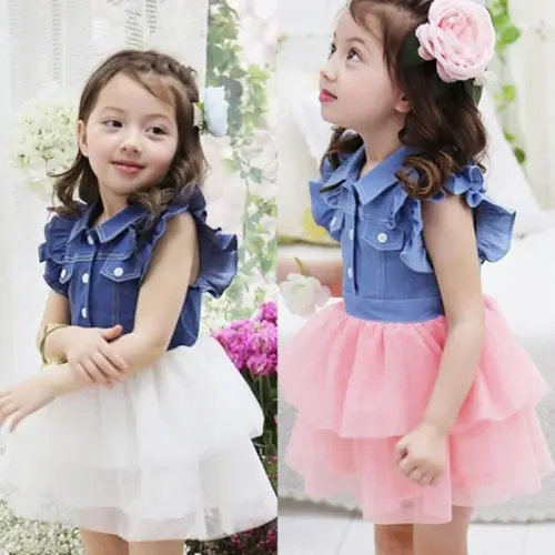 Коллекция 2018 года новые летние джинсы принцессы для девочек платье из тюля