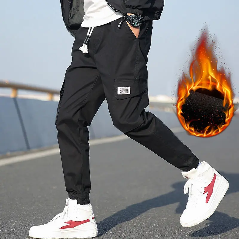 Новые Осенние карманы брюки карго мужские теплые Лоскутные Повседневные