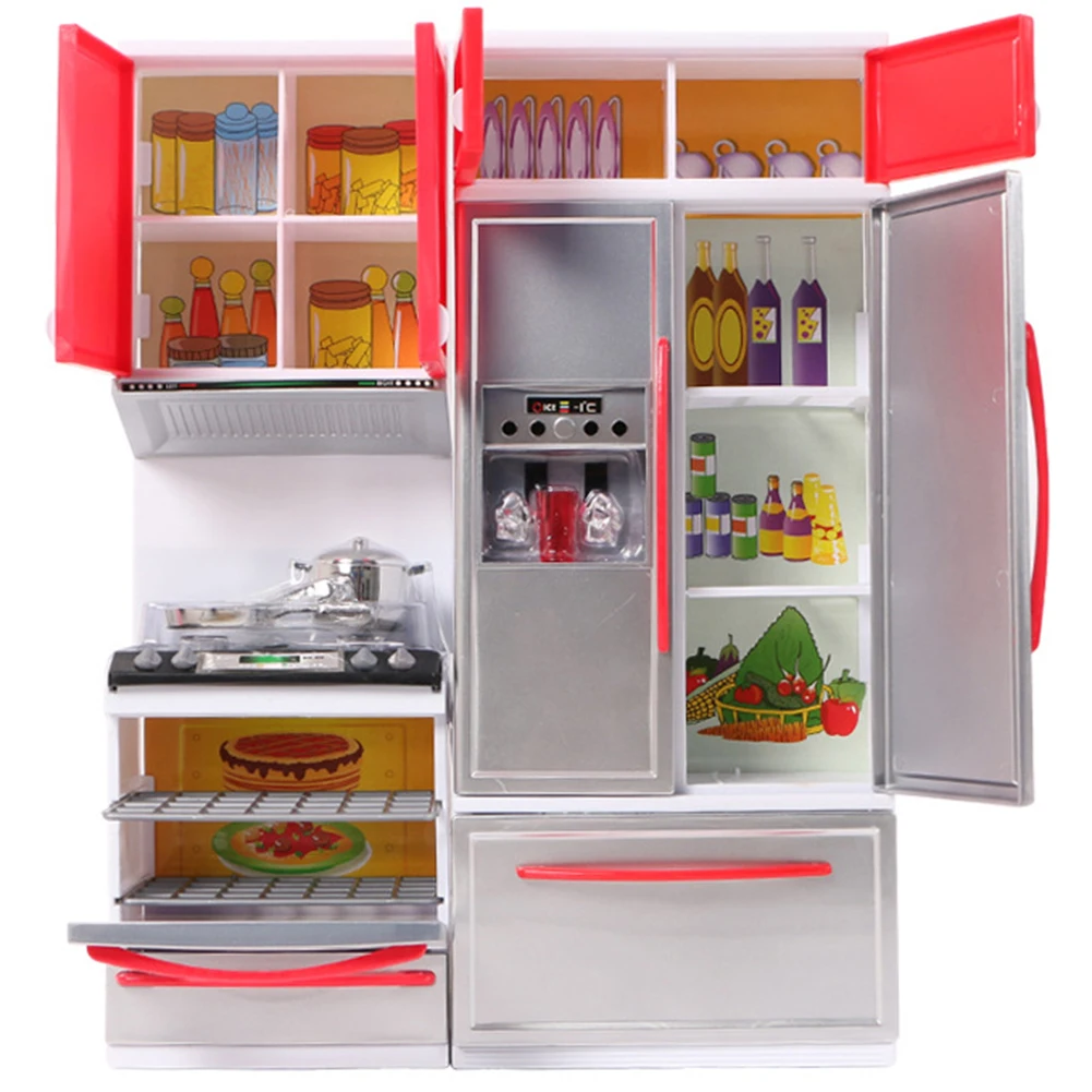 Мини Кукольный дом мебель светодиодный музыкальный плита холодильник Детские