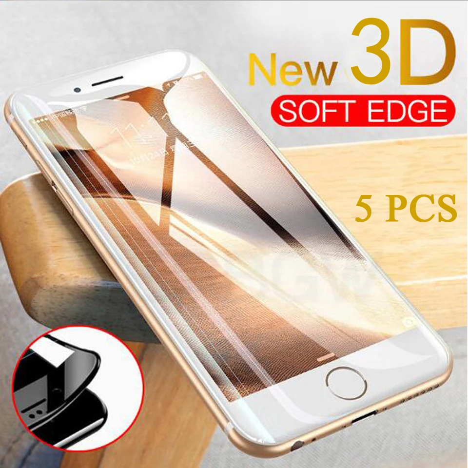 5 шт 3D Защитное стекло для экрана iPhone 6 6s 7 8 plus + PET Мягкий край|Защитные стёкла и