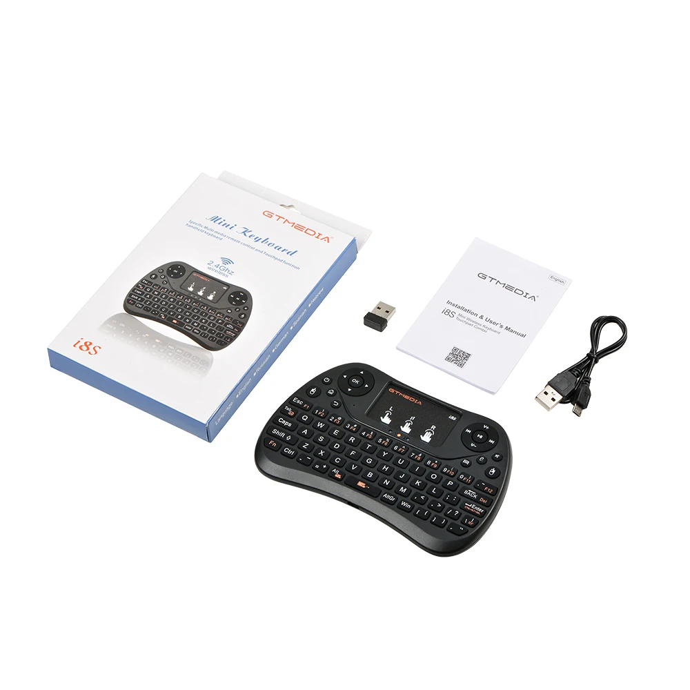 

GT MEDIA i8S English Spanish Version 2.4GHz Wireless Keyboard Air Mouse With Touchpad Handheld Work for Android TV BOX Computer