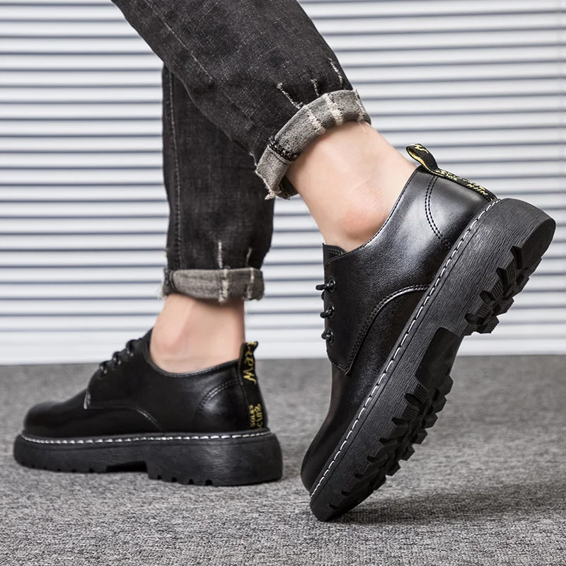 

Spring Mens Shoes Casual Men's Leather Shoes Men Lace-up Genuine Leather Shoes Men British Wild Tide Leather Shoes Martin Shoes