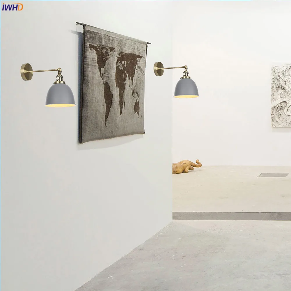 IWHD серый металлический Ретро светодиодный настенный светильник для спальни