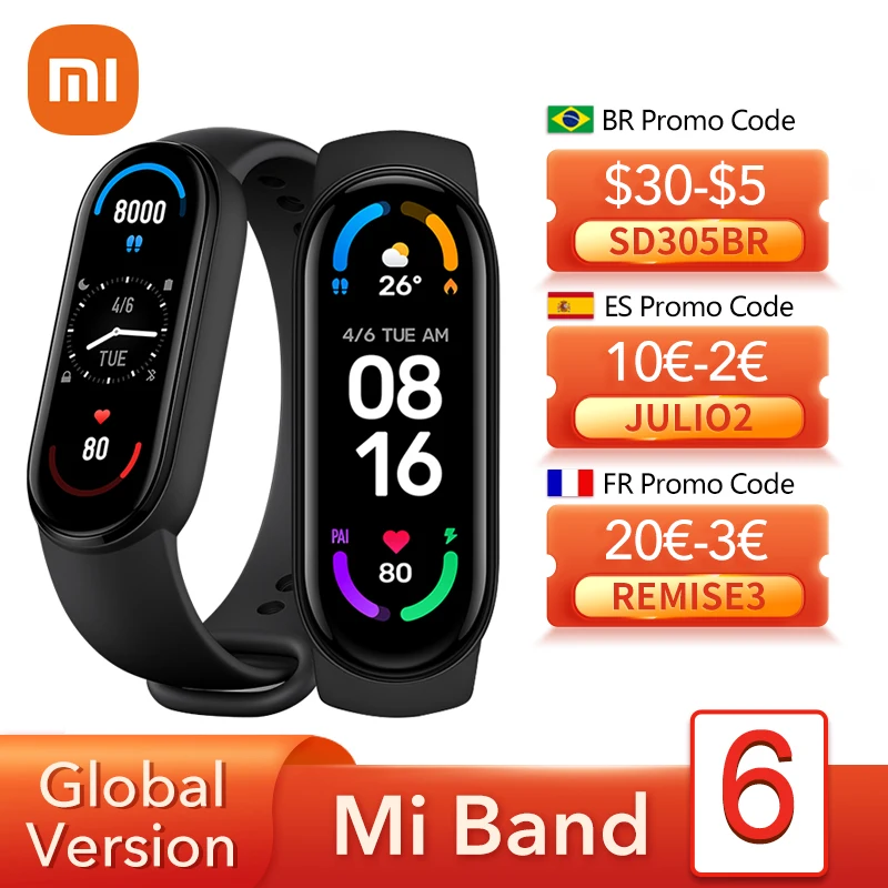 Глобальная версия Xiaomi Mi Band 6 смарт браслет 1 56 &quotAMOLED экран сердечного ритма фитнес