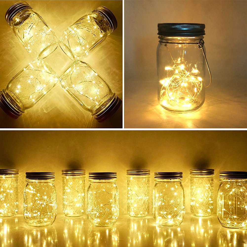 

6pcs 120 LED Ground Light String Rechargeable Garden Pathway Deck Lamp Solar Bottle Cap Lights Outdoor Decoration
