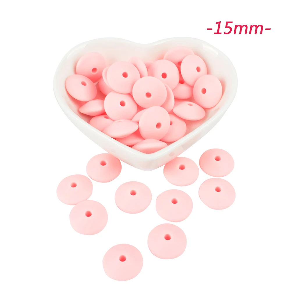 15mm baby pink LOFCA 100 шт. силиконовые бусины в форме чечевицы 12/15 мм Силиконовые Бусины россыпью детский прорезыватель BPA микроволновых печей DIY бусины для ожерелье-прорезыватель - Цвет: 15mm baby pink