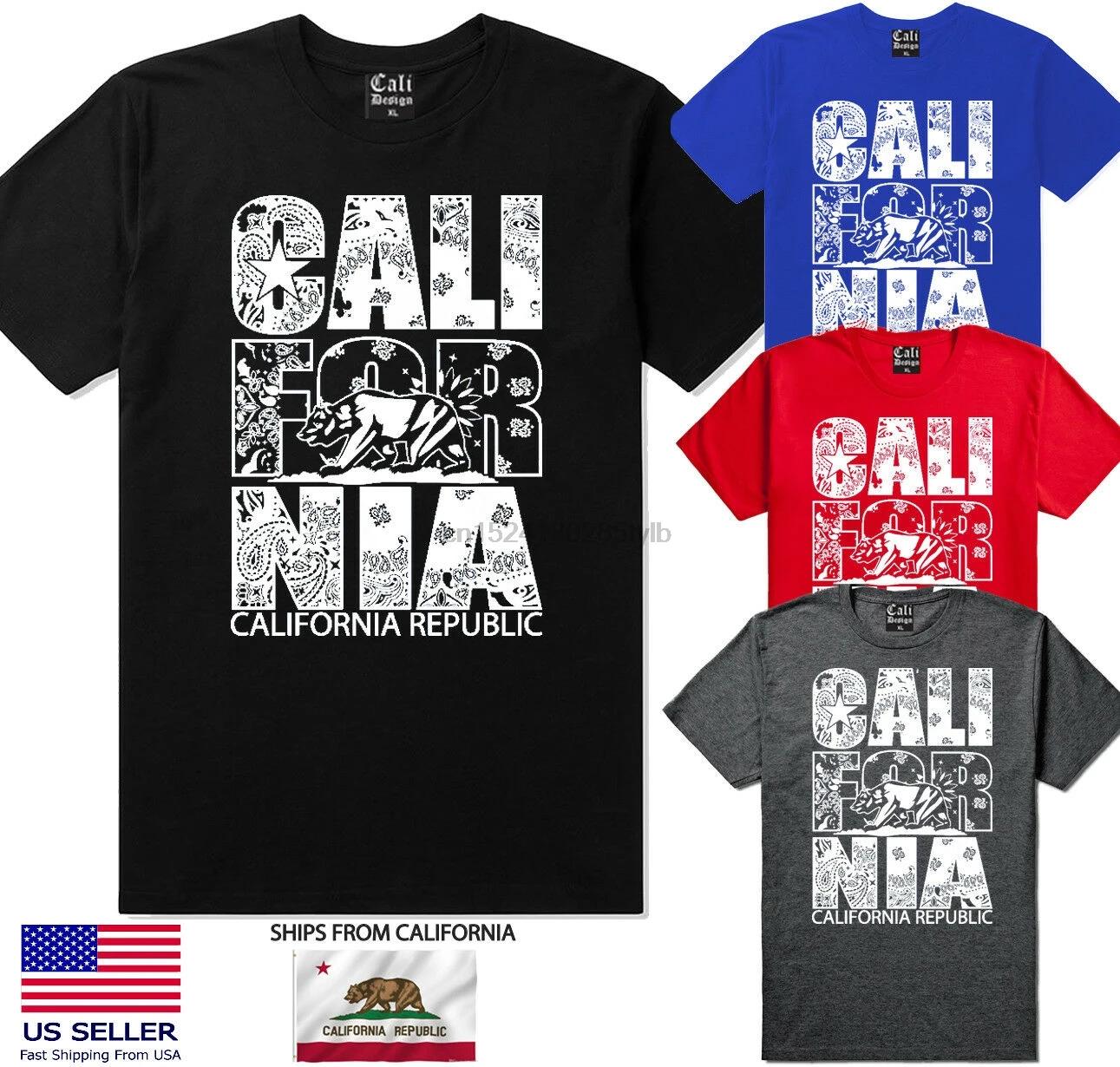 Футболка с принтом флага Калифорнийской Республики |