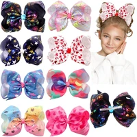 8pcs 8 inch large big boutique hair bows alligator clips unicorn colorful bow hair barrettes hair accessories for girls toddler
