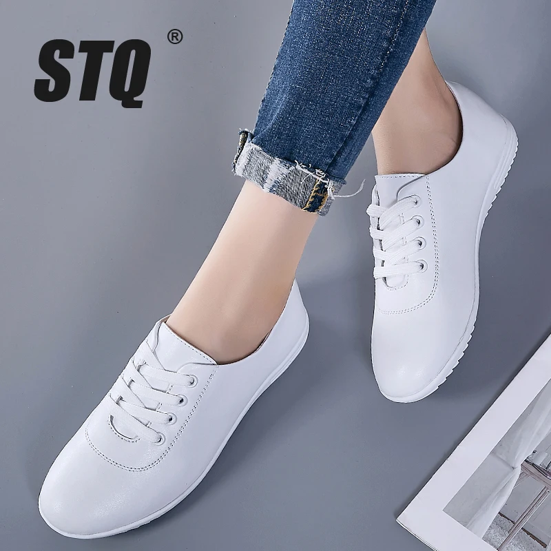 Женские лоферы из натуральной кожи STQ на плоской подошве повседневные шнуровке
