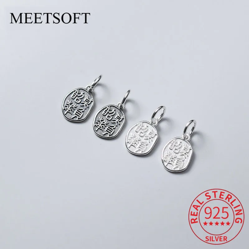 

MEETSOFT, традиционные китайские Подвески из стерлингового серебра 925 пробы с буквами в стиле ретро, украшение ручной работы, ожерелье «сделай с...