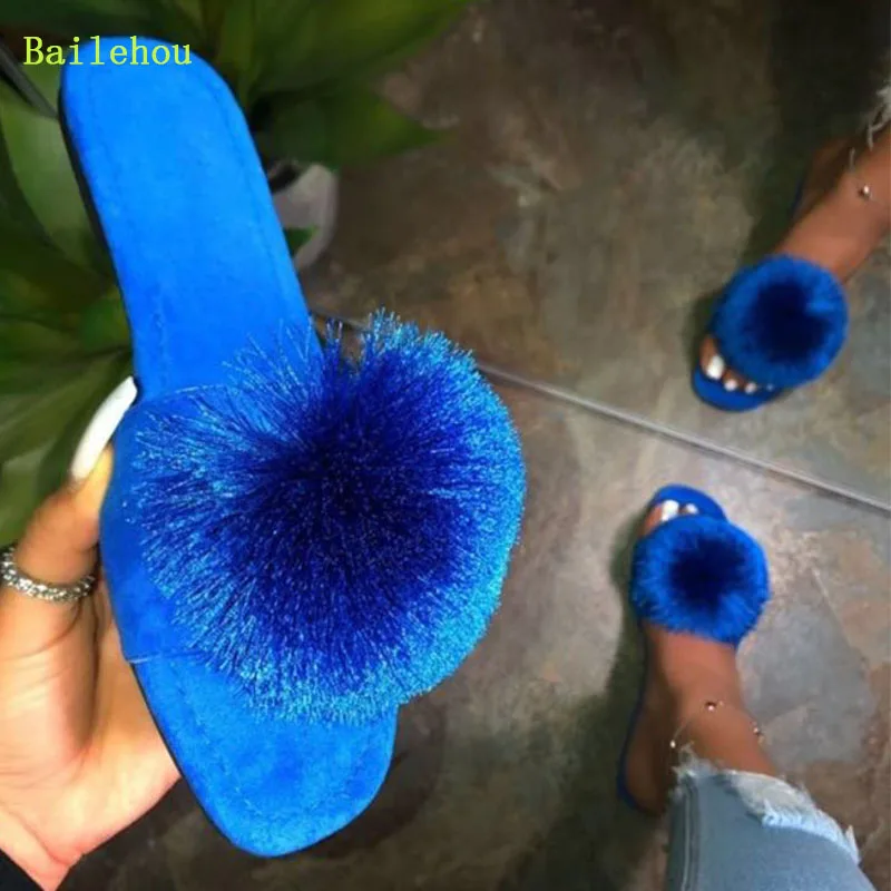 Шлепанцы женские меховые сланцы пушистая плюшевая обувь для дома симпатичные