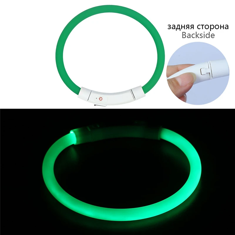 Usb зарядка Регулируемый ошейник для собак светодиодный перезаряжаемый ночной мигающий светящийся ошейник для собак пластиковый однотонный ошейник для собак - Цвет: Buckle Green A
