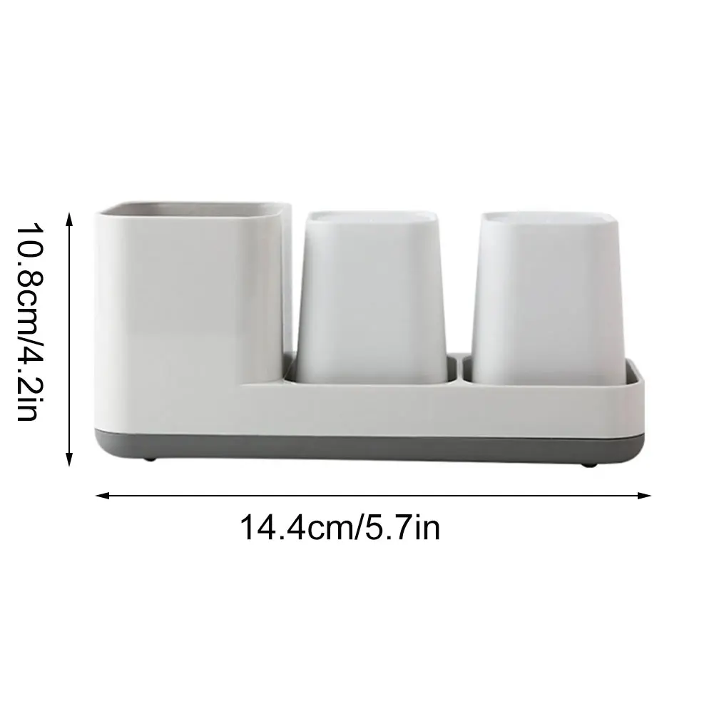 

Wall-Mounted Toothbrush Holder Bathroom Organizer Toothpaste Storage Dispenser Set With 2 Cups Saving Bathroom Accessories