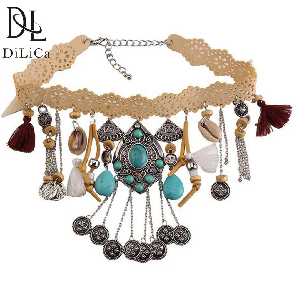 Ожерелье чокер DiLiCa женское винтажное богемное Массивное колье с монетами и