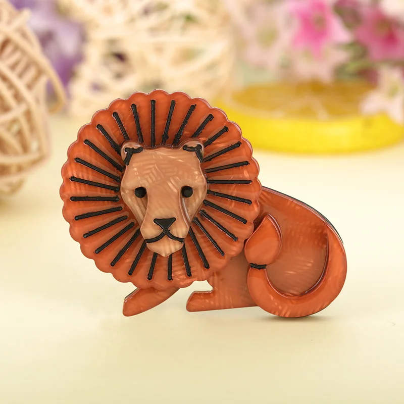Blucome Cartoon Brown Lion Shape Brooch Corsage For Child Men Cool Handmade Animal Brooches Collection Lapel Pin Badge Jewelry